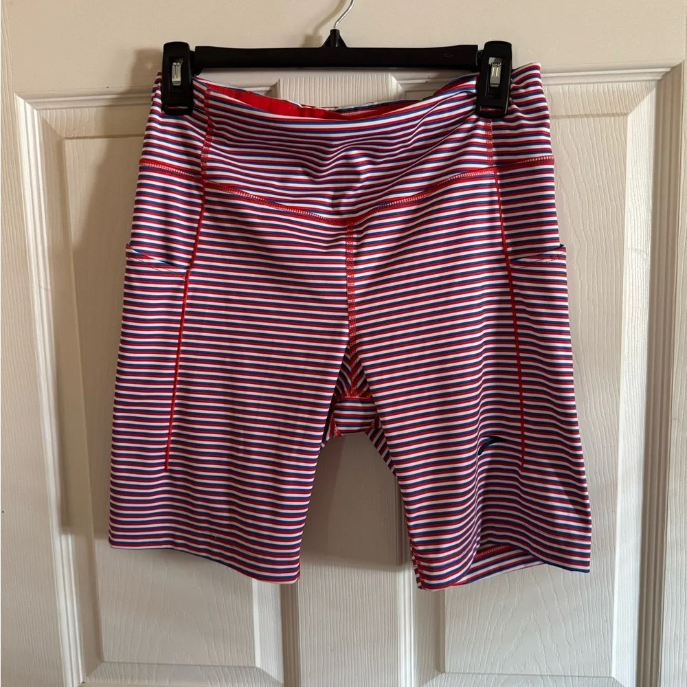 Brooks Red and Blue Striped Athletic Shorts - Picture 1 of 7